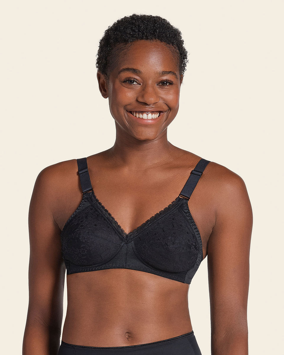Extra coverage support wireless bra with lace cups