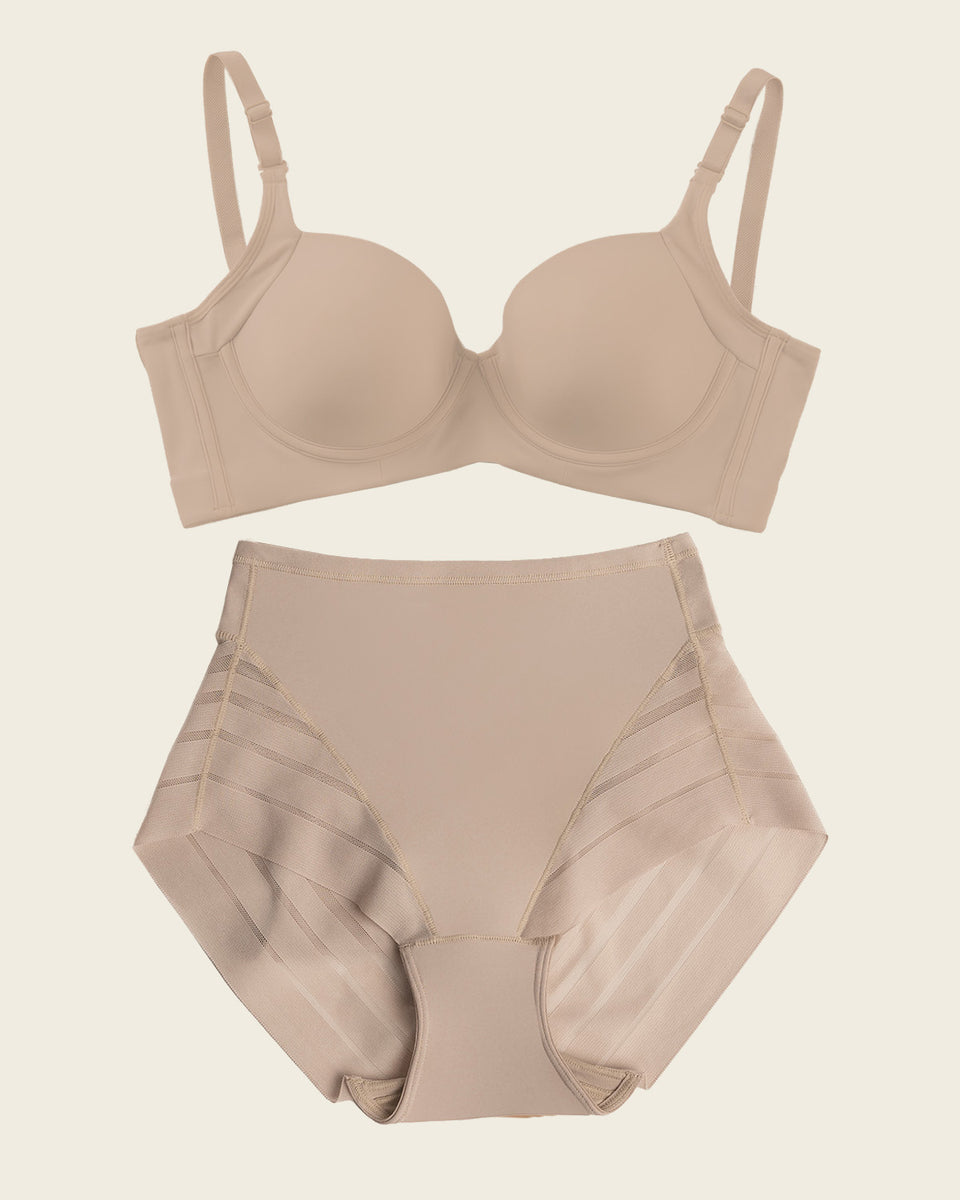 High Profile Bra + Stripe Undetectable Panty in Nude