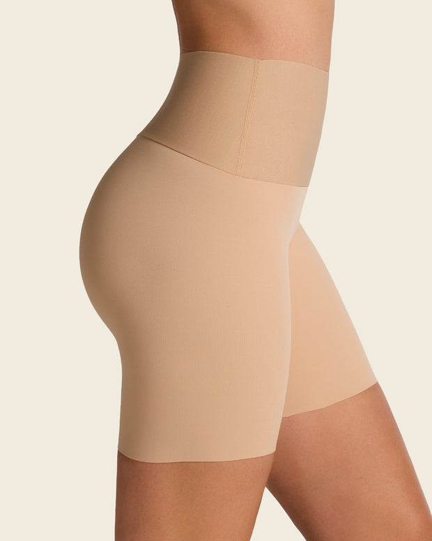 Stay-in-place seamless slip short