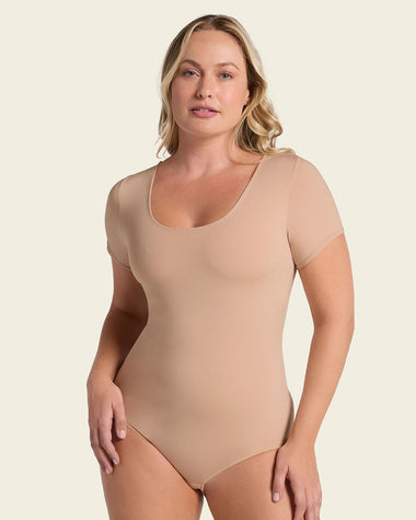 Short Sleeve Round Neck Shaper Bodysuit#color_801-golden-beige