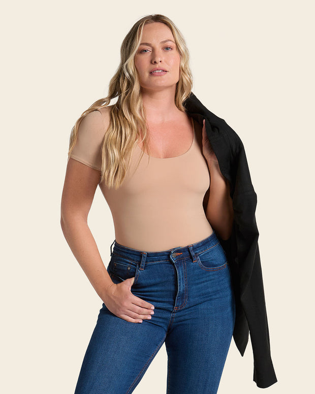 Short Sleeve Round Neck Shaper Bodysuit