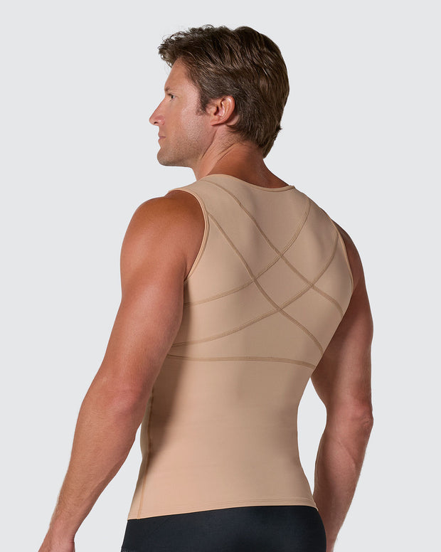 Compression vest with double layer of fabric on abdomen and back