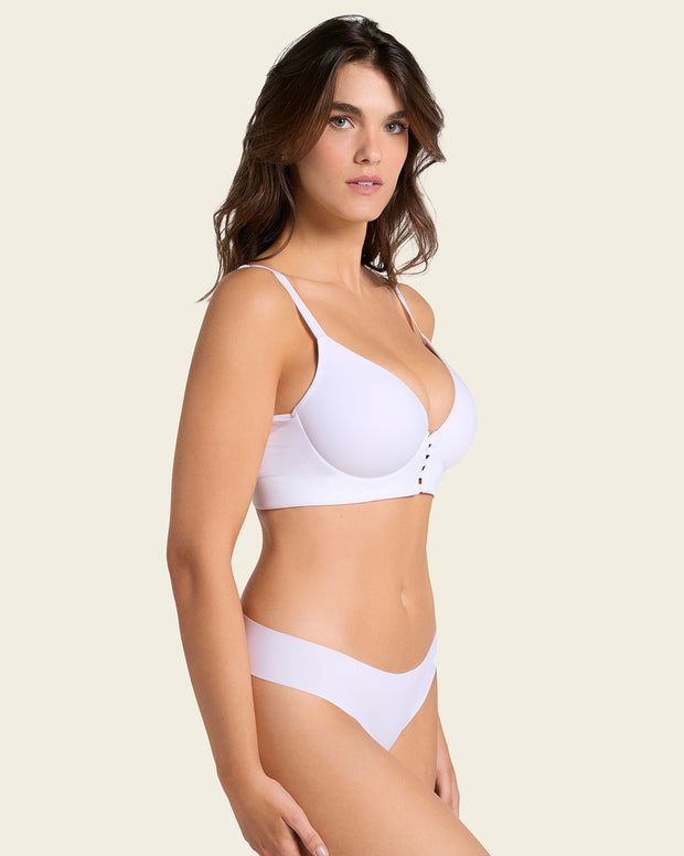 Memory foam push-up underwire bustier bra with strappy front