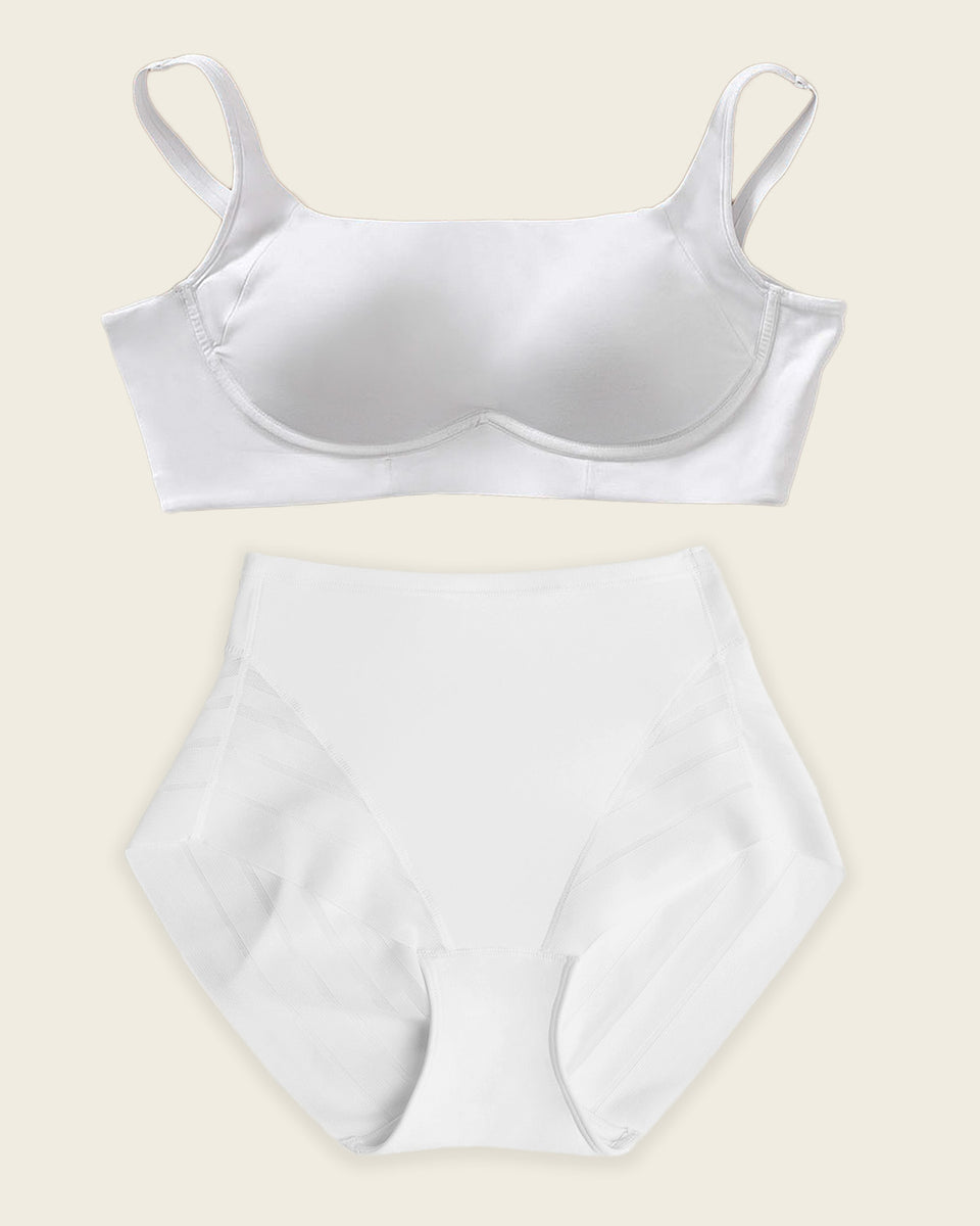 Everyday Bra + Stripe Undetectable Shaper Panty in White