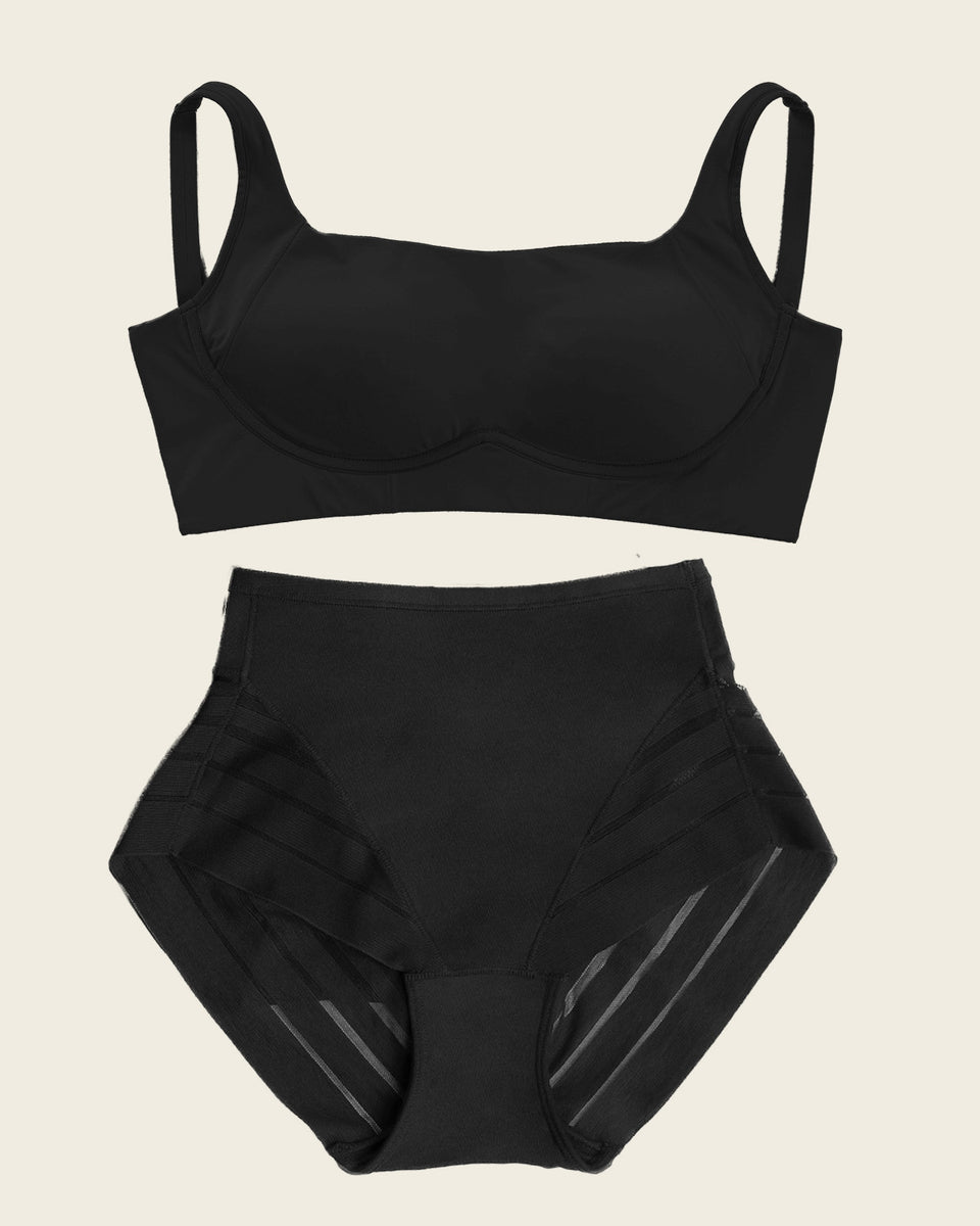 Everyday Bra + Stripe Undetectable Shaper Panty in Black