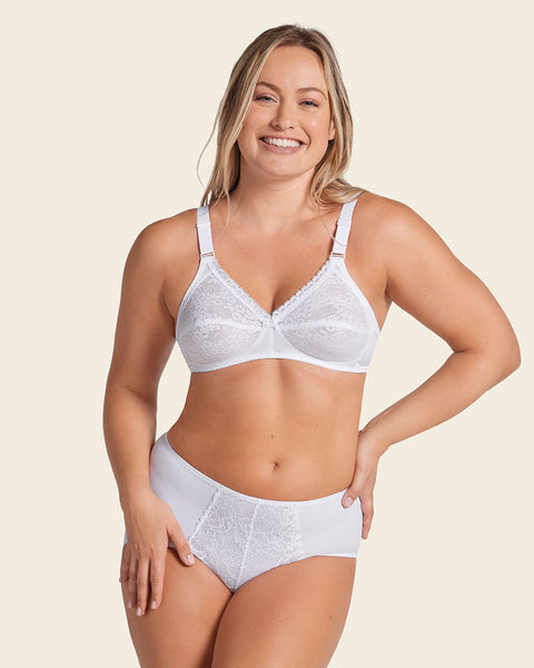 Extra coverage support wireless bra with lace cups#color_000-white