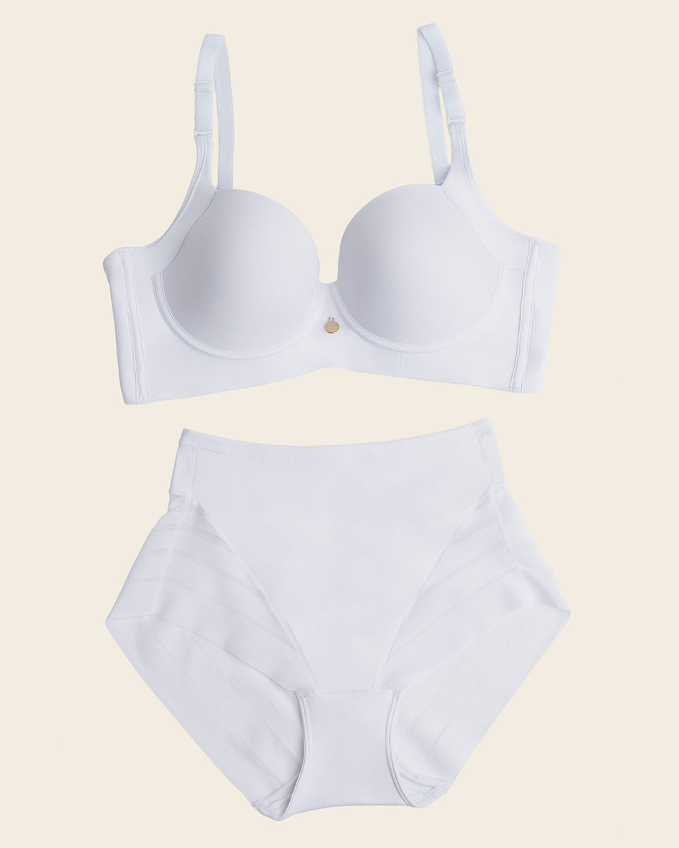 COPIA PRUEBA High Profile Bra + Stripe Undetectable Panty in White
