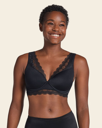 Deep coverage bra: soft lightly-lined lace underwire bra#color_700-black