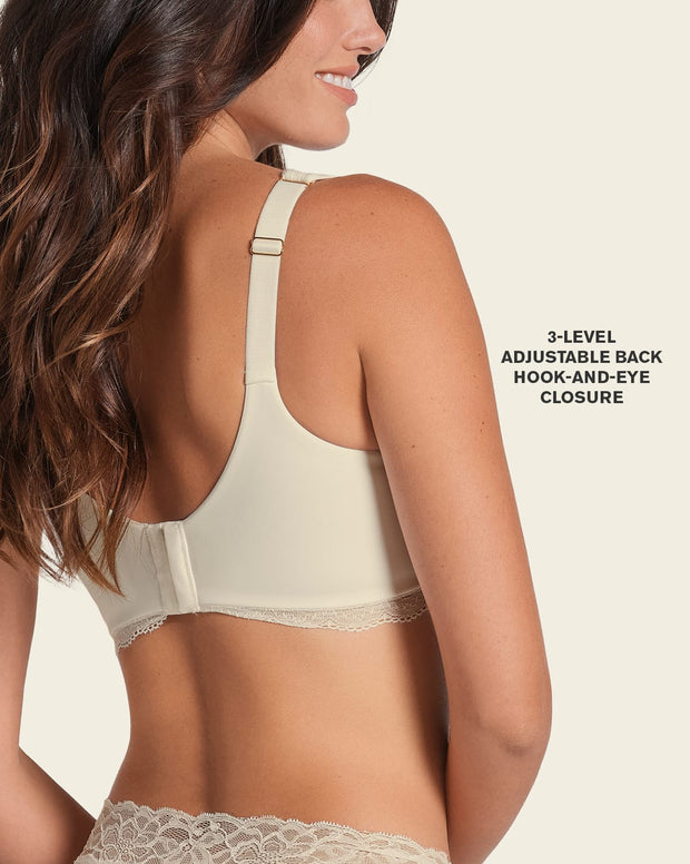 Deep coverage bra: soft lightly-lined lace underwire bra
