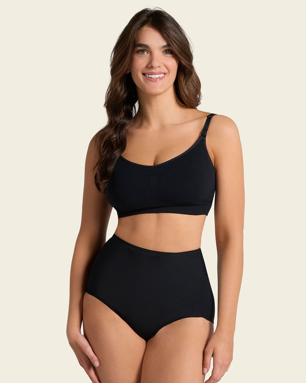 Firm compression postpartum panty with adjustable belly wrap