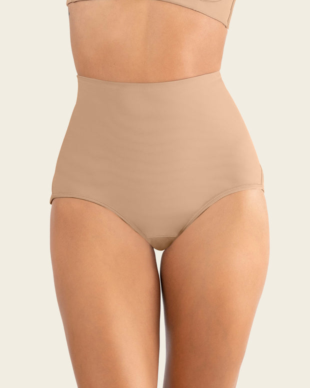 Firm compression postpartum panty with adjustable belly wrap