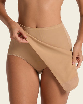 Firm compression postpartum panty with adjustable belly wrap#color_801-golden-beige