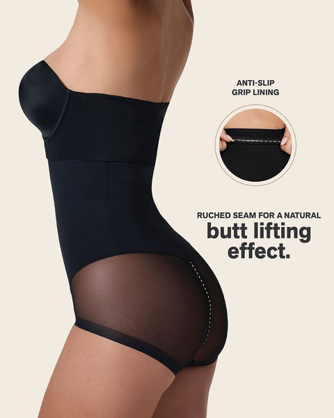 Extra high-waisted sheer bottom sculpting shaper panty#color_700-black