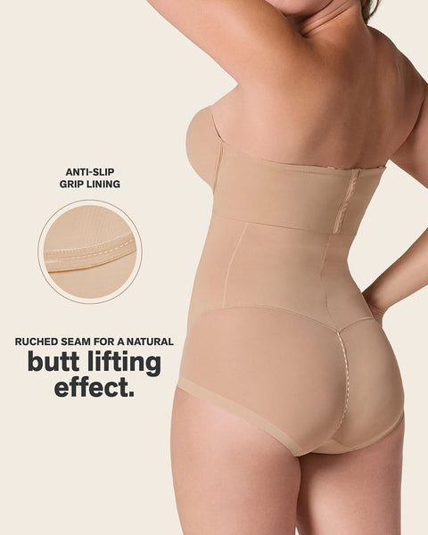 Extra high-waisted sheer bottom sculpting shaper panty#color_801-golden-beige