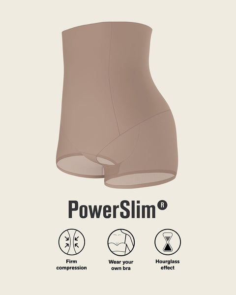 Firm compression high-waisted sheer short shaper#color_857-brown