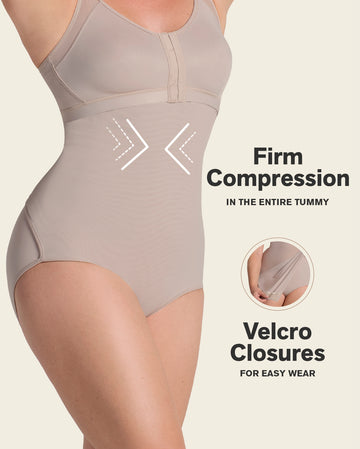 High-waisted firm compression postpartum panty with adjustable belly wrap#color_802-nude