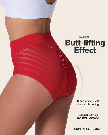 Lace stripe undetectable classic shaper panty#color_323-red