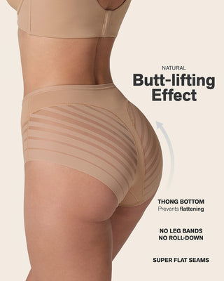 Lace stripe undetectable classic shaper panty#color_801-golden-beige