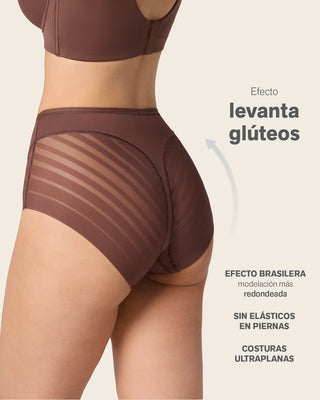 Lace stripe undetectable classic shaper panty#color_875-dark-brown