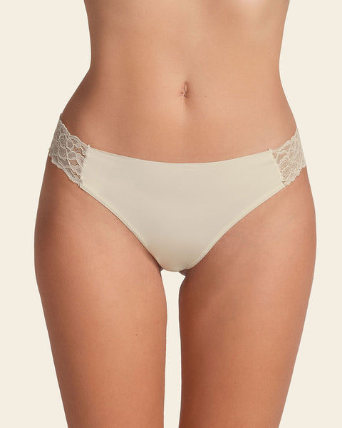 Lace side seamless thong panty#color_253-ivory