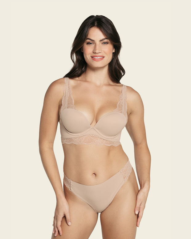 Lace side seamless thong panty