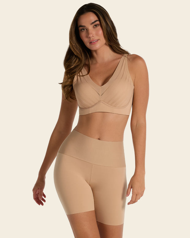 Stay-in-place seamless slip short