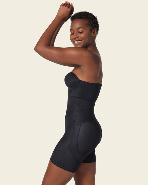 Strapless sculpting step-in body shaper with short bottom#