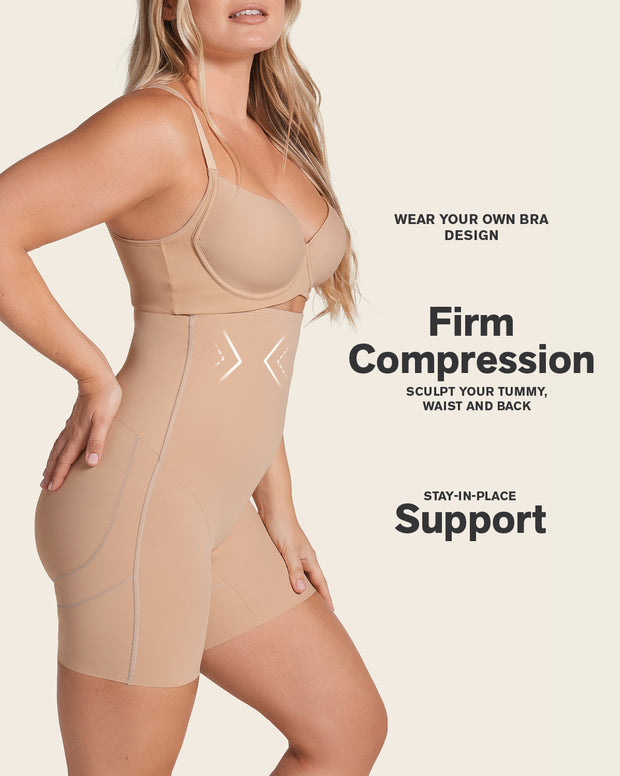 Strapless sculpting step-in body shaper with short bottom