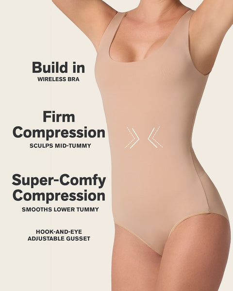 Plunge Classic Sleeveless Shaper Bodysuit#color_801-golden-beige
