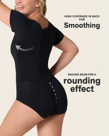 Short Sleeve Round Neck Shaper Bodysuit#color_700-black