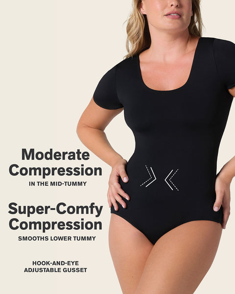 Short Sleeve Round Neck Shaper Bodysuit#color_700-black