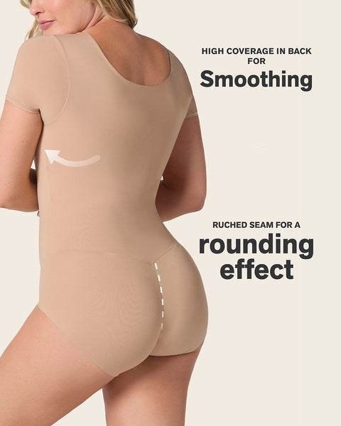 Short Sleeve Round Neck Shaper Bodysuit#color_801-golden-beige