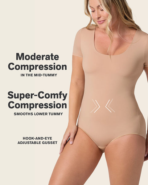 Short Sleeve Round Neck Shaper Bodysuit#color_801-golden-beige