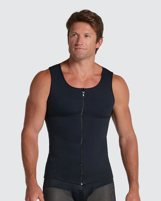 Compression vest with double layer of fabric on abdomen and back#color_700-black
