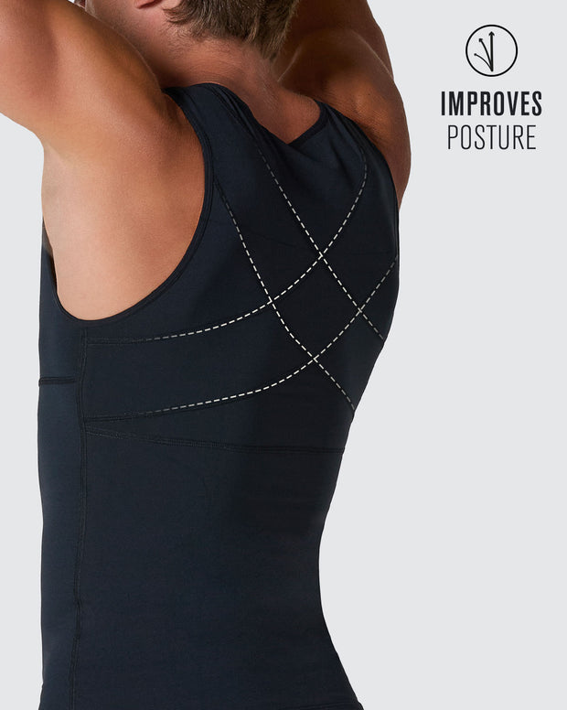 Compression vest with double layer of fabric on abdomen and back