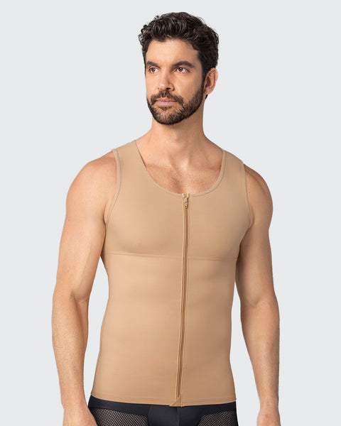Compression vest with double layer of fabric on abdomen and back#color_801-golden-beige