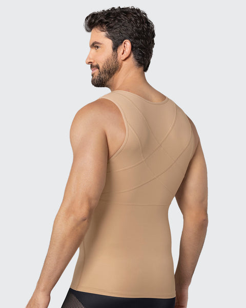 Compression vest with double layer of fabric on abdomen and back#color_801-golden-beige