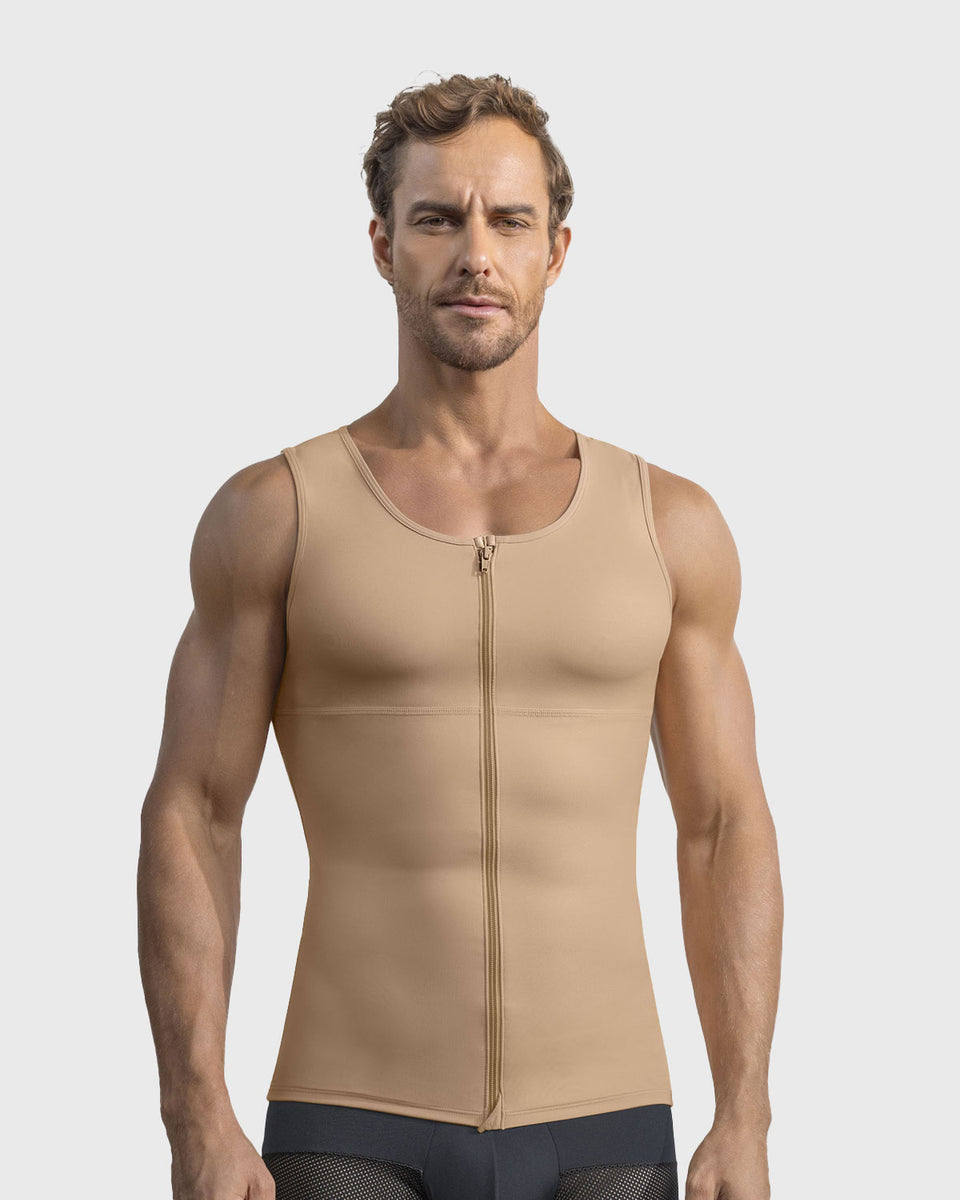 Compression vest with double layer of fabric on abdomen and back