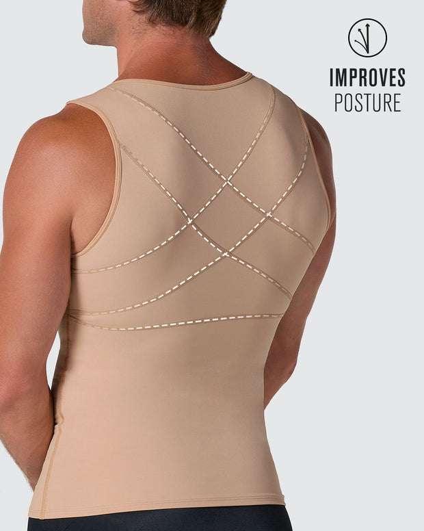 Compression vest with double layer of fabric on abdomen and back