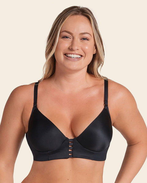 Memory foam push-up underwire bustier bra with strappy front#color_700-black