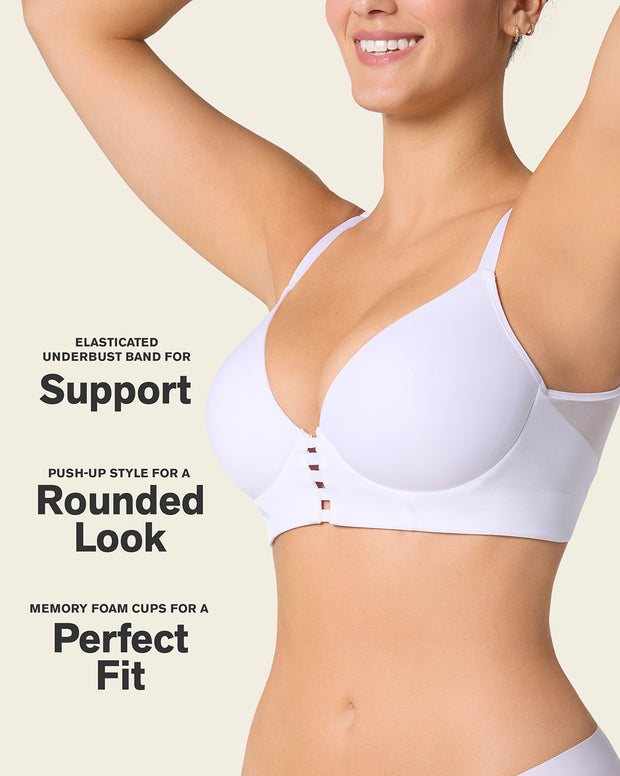 Memory foam push-up underwire bustier bra with strappy front