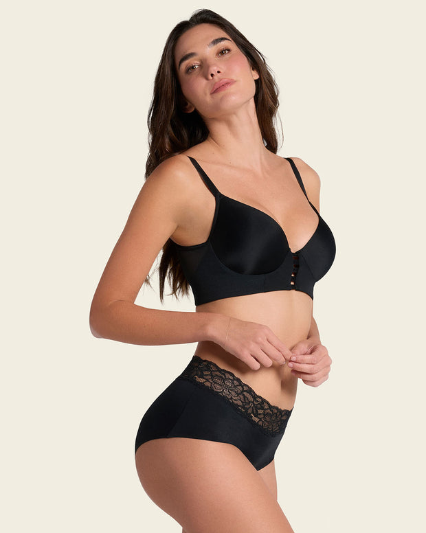 Memory foam push-up underwire bustier bra with strappy front