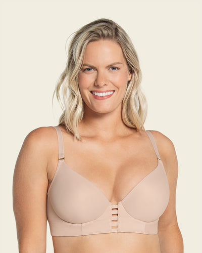 Memory foam push-up underwire bustier bra with strappy front#color_802-nude