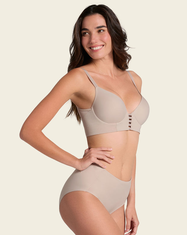 Memory foam push-up underwire bustier bra with strappy front