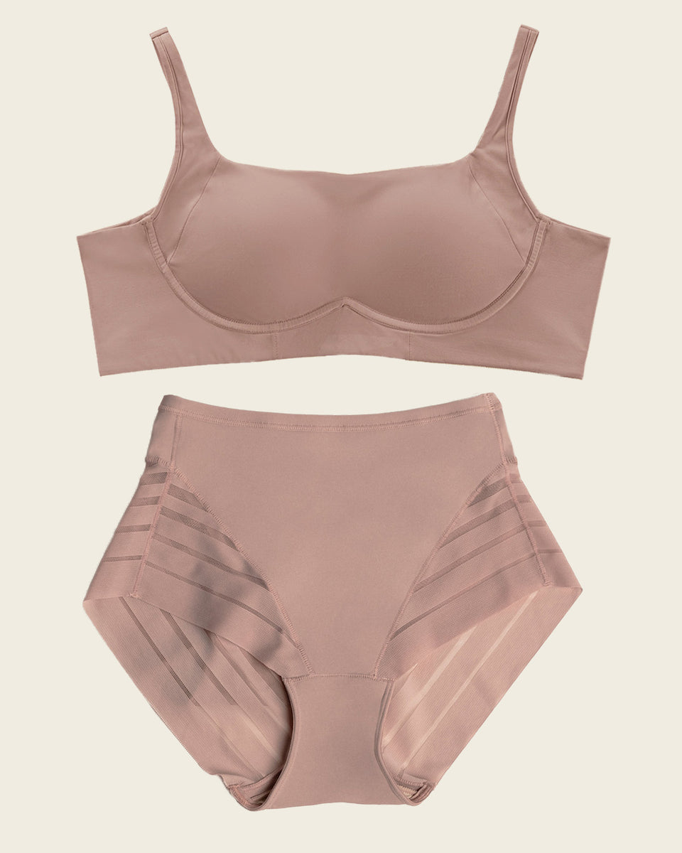 Everyday Bra + Stripe Undetectable Shaper Panty in Rosewood