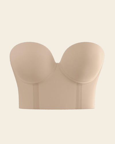 Women's Longline Lace Push Up Bra Hide Back Fat Underwired Bustier Bra,  beige : : Fashion