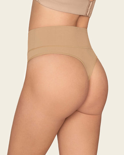 High-waisted seamless moderate shaper thong panty#color_802-nude