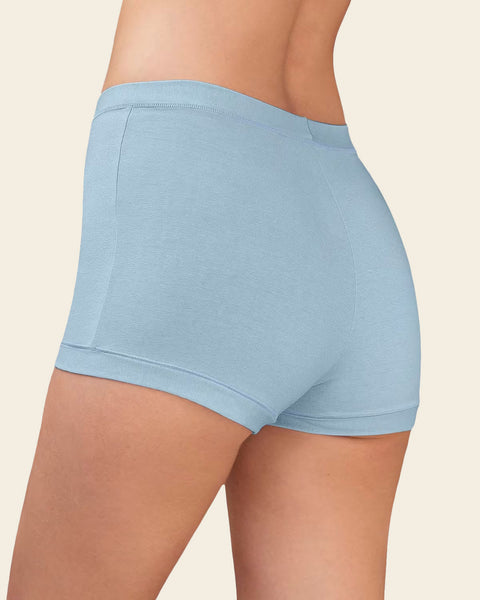Simply Comfortable 3-Pack Stretch Cotton Boyshort Panties#color_s34-blue-print-royal-blue-sky-blue