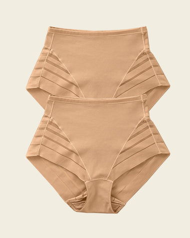 2-Pack Stripe Undetectable Lace Classic Shaper Panties#color_s02-golden-beige