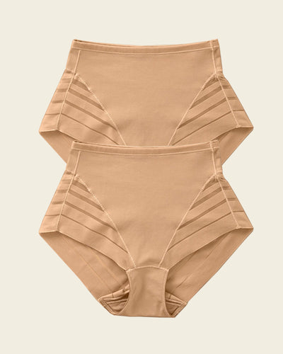 2-Pack Stripe Undetectable Lace Classic Shaper Panties#color_s02-golden-beige